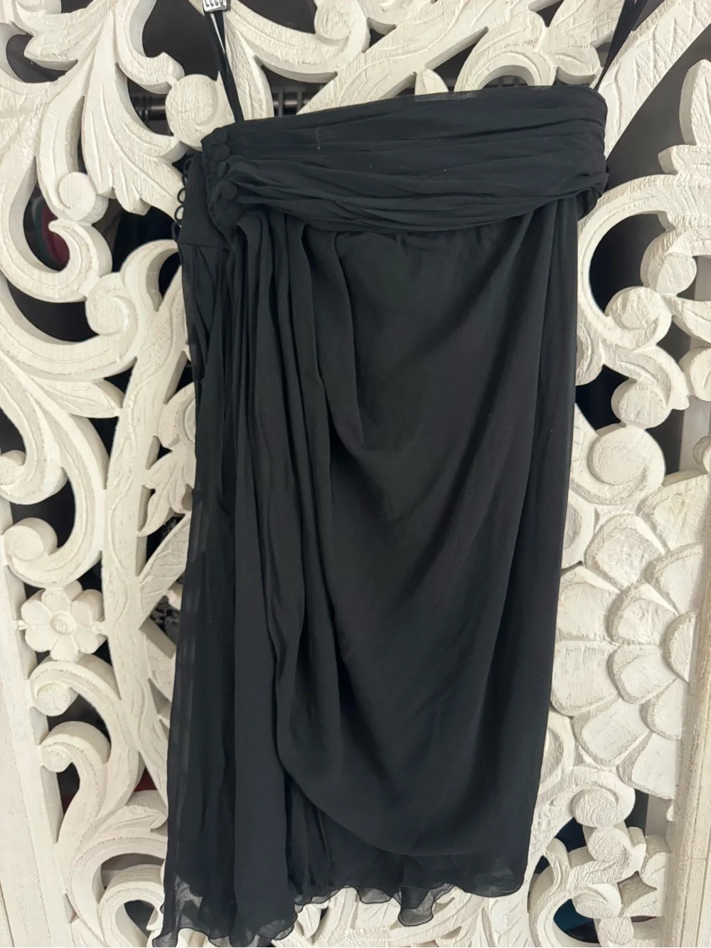 Vintage Chanel Boutique 100% Silk Draped Wrap Skirt Black